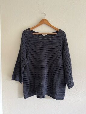 Coldwater Creek Dusty Blue Crochet Crewneck Sweater